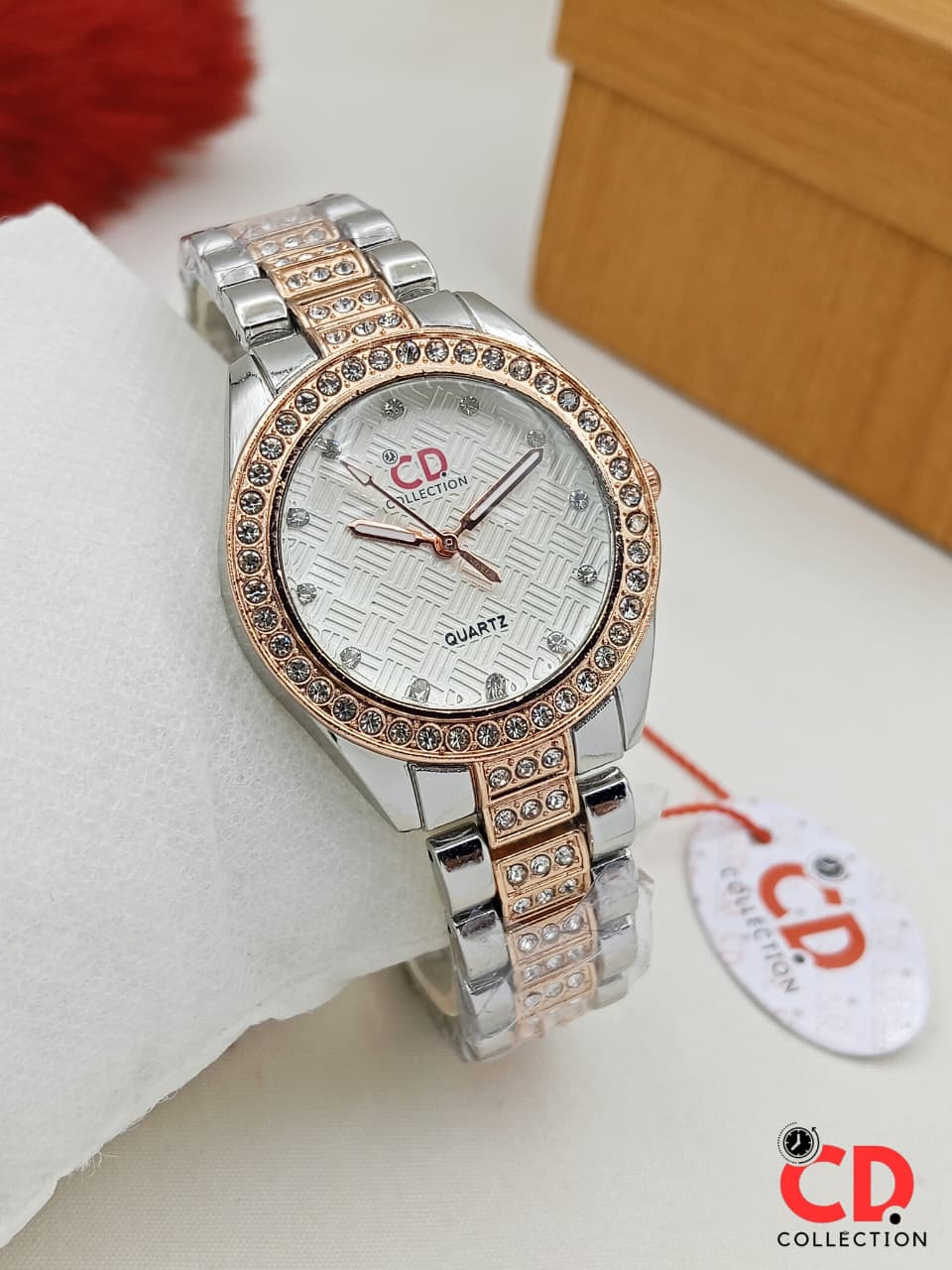 silver and copper ladies watch
